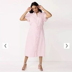 Draper James Pink White Striped Midi Dress Linen Blend Summer Preppy Pastel XL